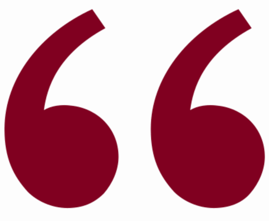 Red quotation marks on black background